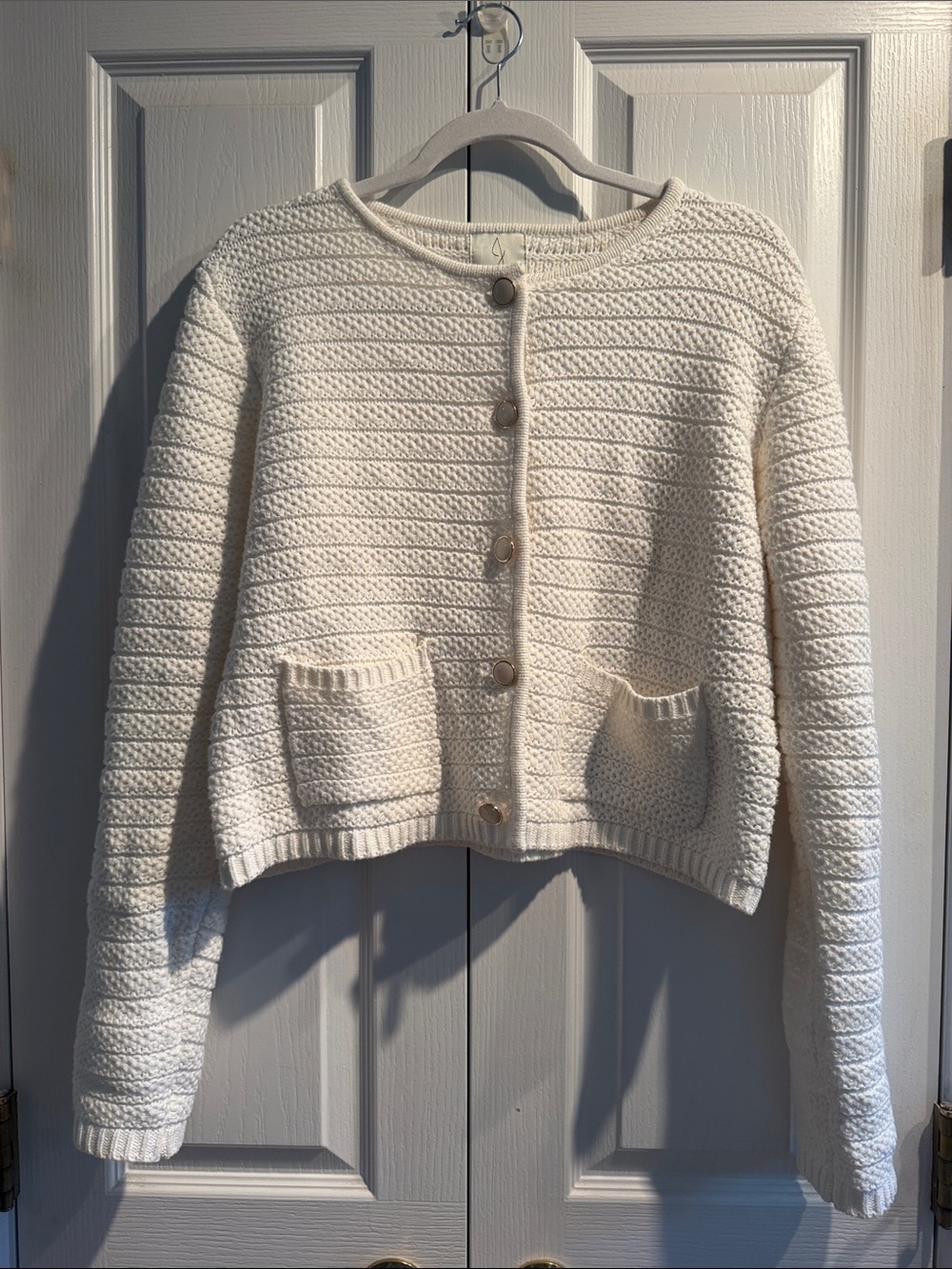 Joie Cream Textured Knit Button-Front Cardigan